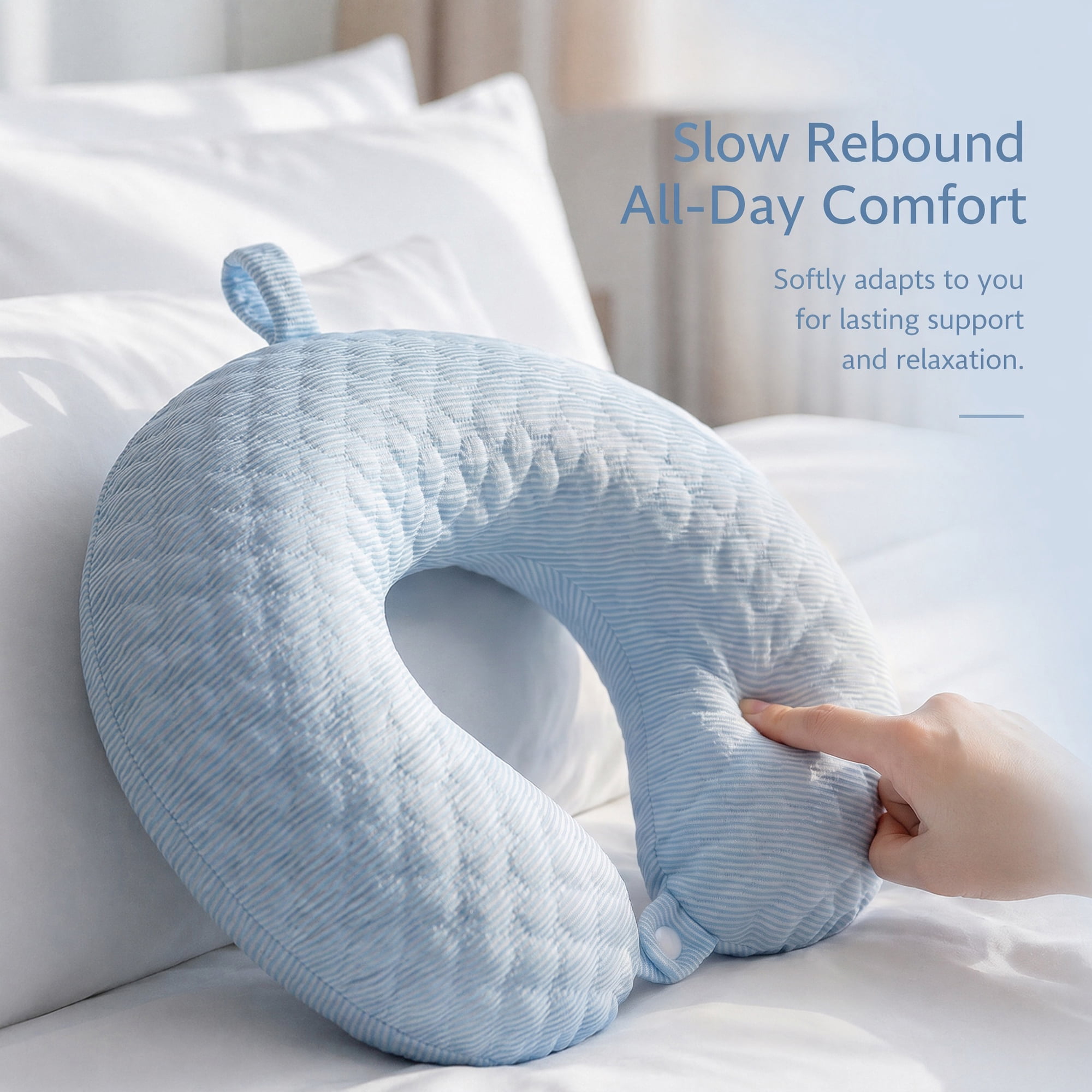 Unique Bargains Memory Foam U Shape Travel Neck Pillow for Office Naps Blue 12"x12"x4"