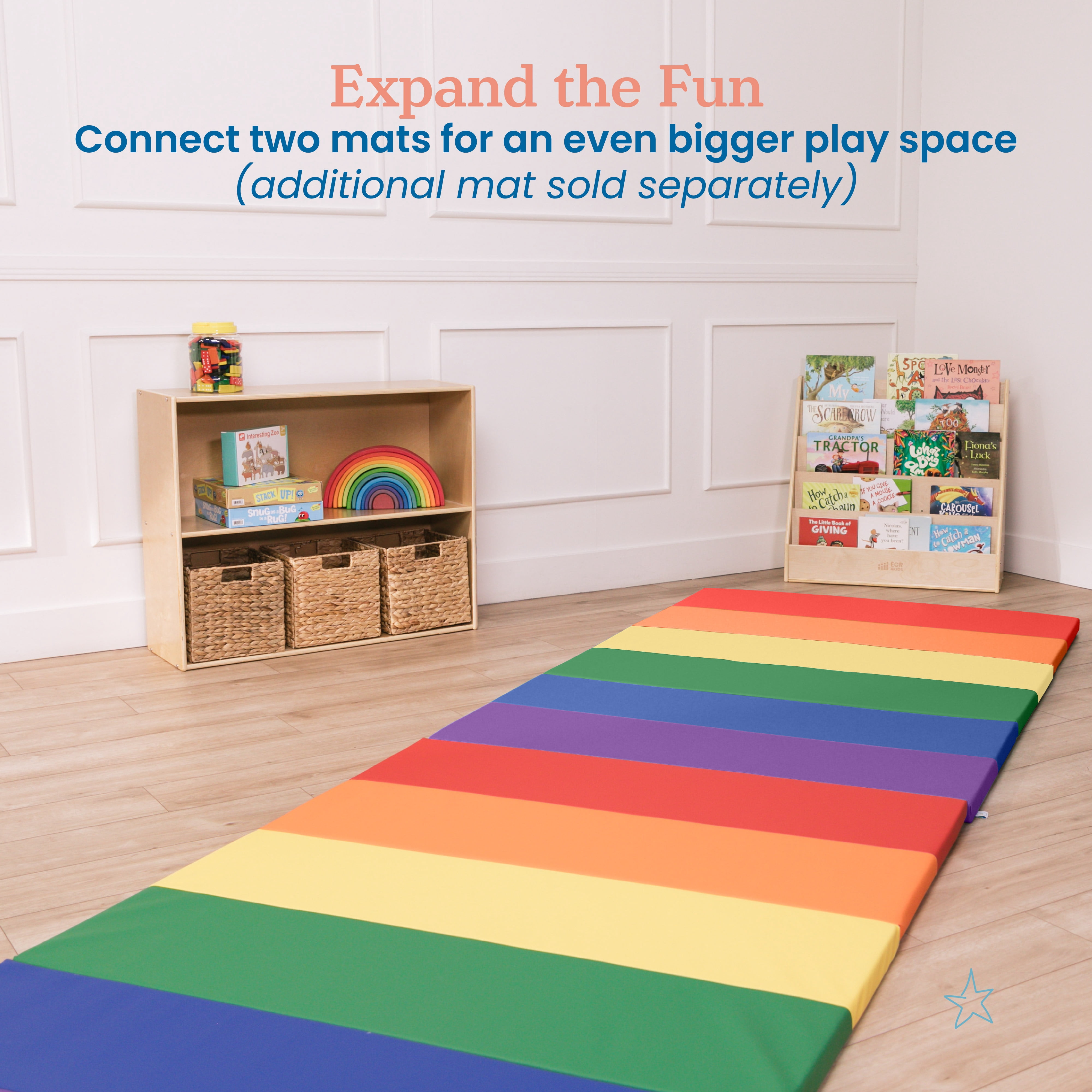 ECR4Kids SoftZone 6-Section Rainbow Runway Activity Mat, Folding Playmat, Assorted