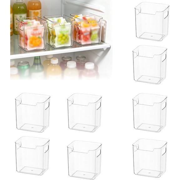 Crystal Clear Freezer Storage Bins 8 Pack Stackable Plastic Organizer Containers with Handles for Refrigerator Pantry Cabinet and Food Organization