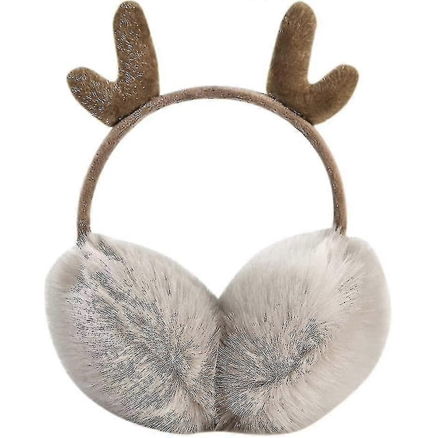 Soft Fluffy Faux Fur Earmuffs Cartoon Reindeer Ear Muffs Adjustable Winter Warm Gift,Gg