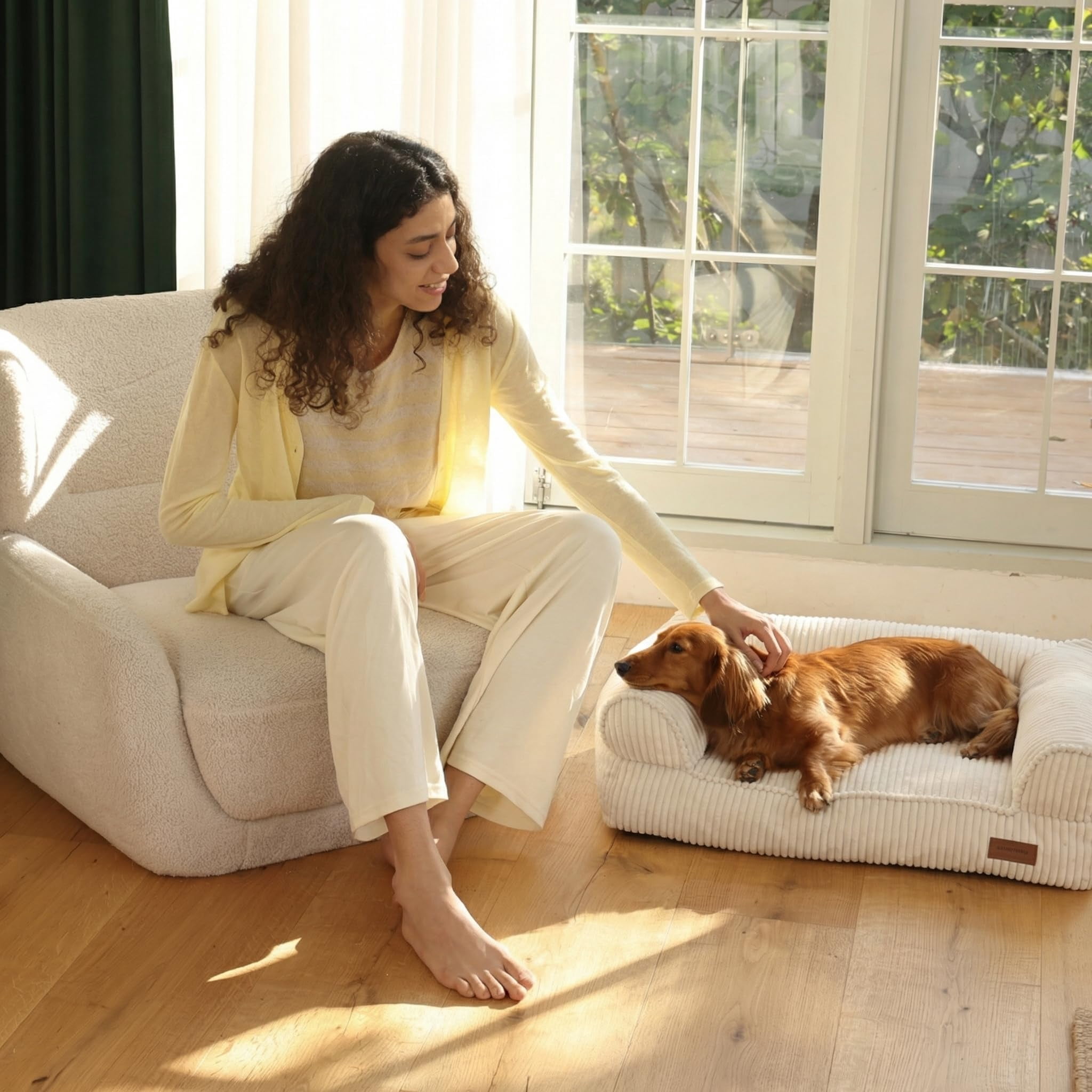 Pet Bed Cream Corduroy Orthopedic Washable Cover Waterproof for Small Dogs and Cats
