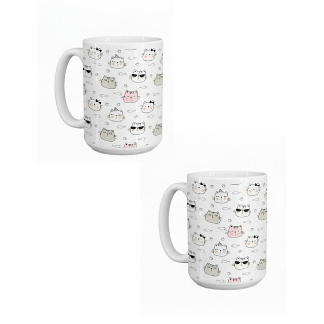 Duo de tazas de cerámica 445 ml diseño cute de gatos