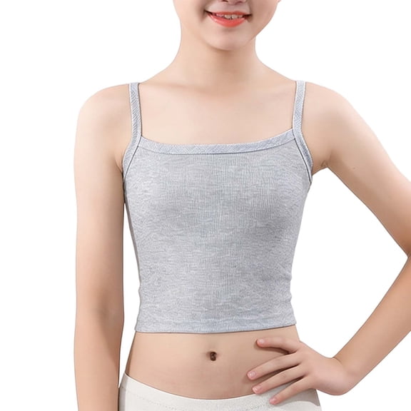 Girls Crop Camisole Spaghetti Strap Cute Casual Tank Top Sleeveless Stretch Comfy Soft Undershirts Lightweight Trendy Solid Color Cami Shirts