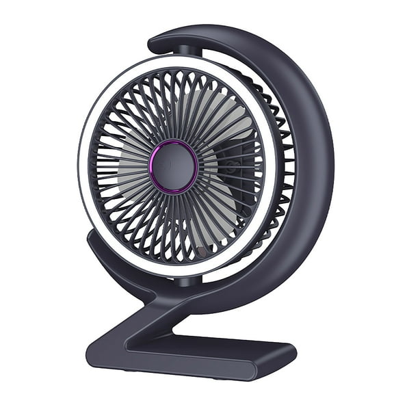 Qocolhg Small Desk Fan with Lamp, Adjustable 5 Wind Speeds, Household High Wind Power Rotatable Circulating Fan Portable USB Tabletop Electric Fan for Home, Bedroom, Office, Travel, Gray, Clearance