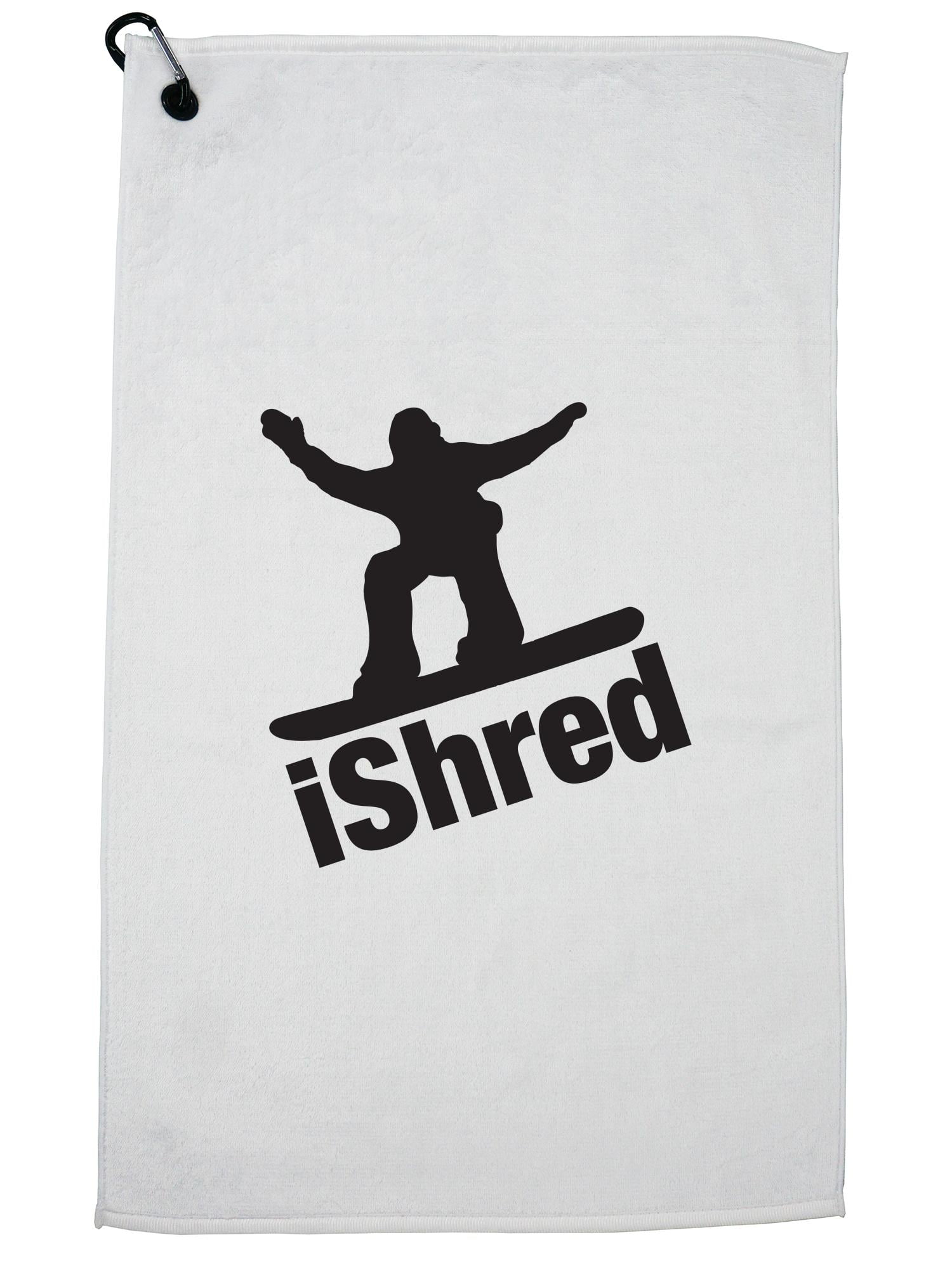 Trendy iShred Snowboarding Shredding Silhouette Golf Towel with Carabiner Clip by Hollywood Thread