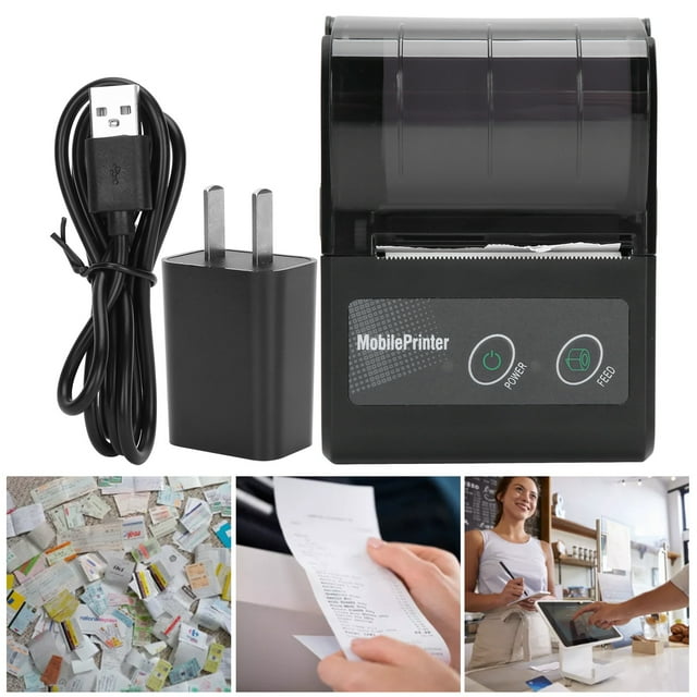 Thermal Receipt Printer, Portable Personal Bill Printer, POS Mobile Printer, For Office, Taxi Bill, Food Ordering System, 100-240V