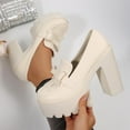 thumbnail image 2 of Hopeusnice Women's Leather Shoes Non-Slip Breathable Trendy Soft Pumps Shoes Thick-Soled Heel PU Materials Summer And Fall Shoes Round Toe Moisture-Wicking Walking Shoes Beige 37, 2 of 7