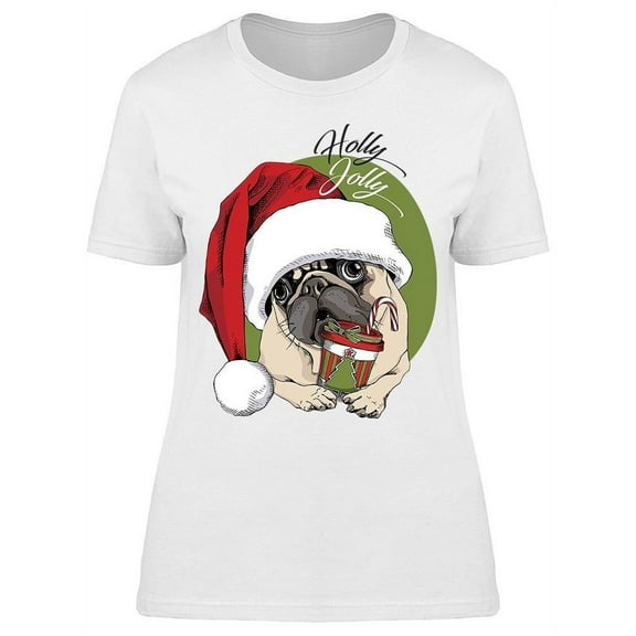 Holly Jolly Pug With Coffee T-Shirt Women -Image by Shutterstock, Female 3X-Large
