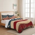 thumbnail image 5 of Full Quilt Set 78''x90'', Vintage American Flag Lightweight Summer Bedspread Coverlet Set with 2 Pillow Shams, Blue Red White Star US Flag Breathable All Season Quilt Bedding for Bedroom/Guest Room, 5 of 9