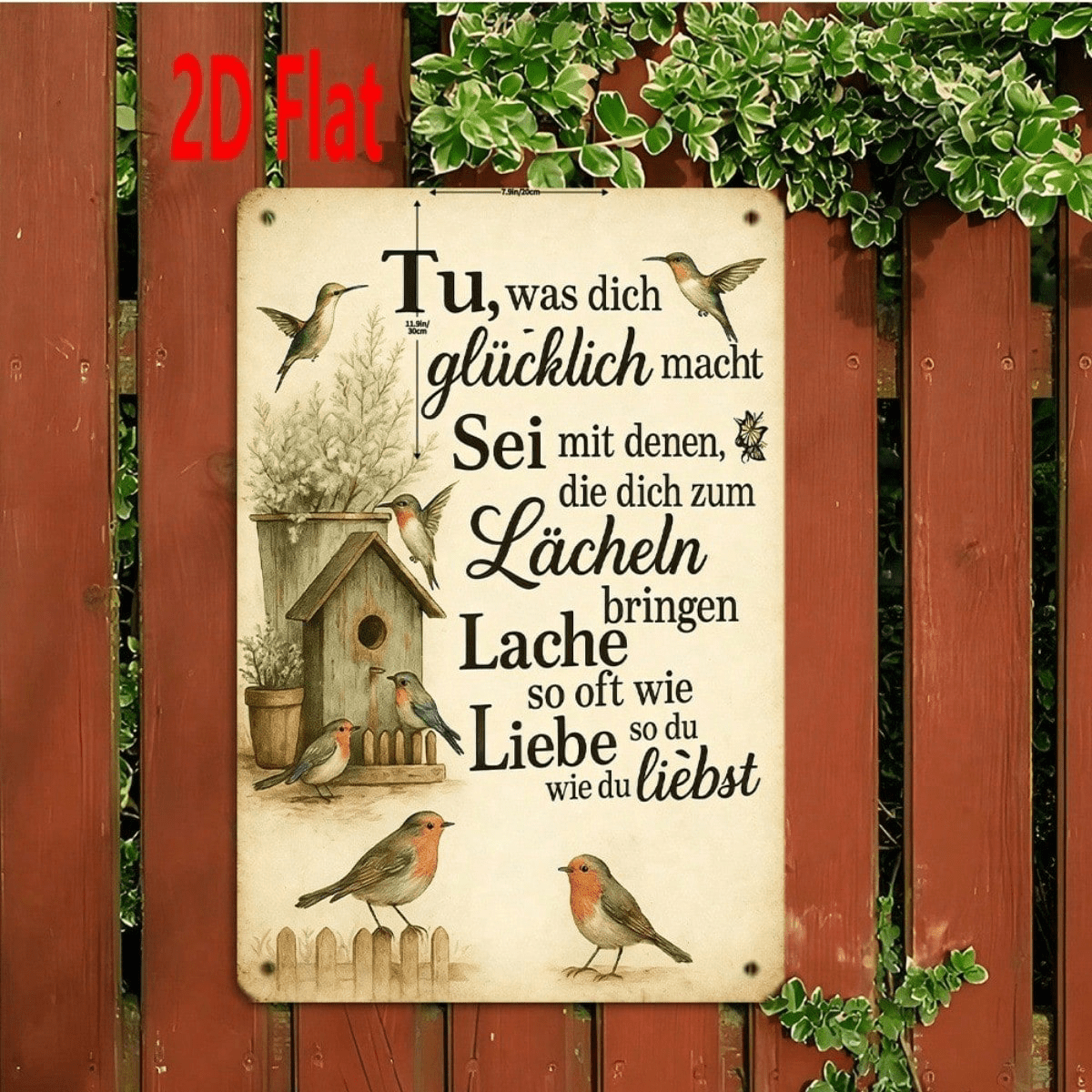 Bird & Birdhouse Metal Wall" Wall Decor, 7.87x11.81 in 2D Flat Unframed Plaque Sign, 2D Flat Unframed Plaque Sign, Weatherproof Rust
