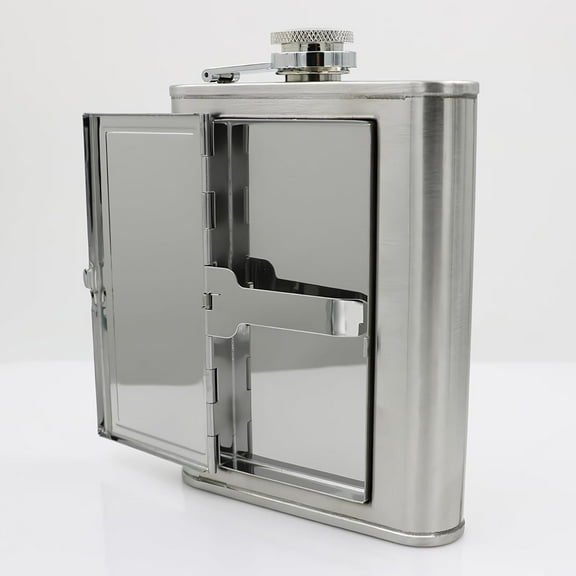 5 Oz Flask for Liquor for Men, Leakproof Drinking Flask with Funnel,2 stainless steel cups, Stainless Steel Flask Hip Flask Set,with Built-in Cigarette Case Camping Pocket Flask
