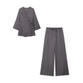 thumbnail image 5 of HH TRAF Trajes de verano para mujer en 3 colores, elegante chaqueta de manga larga con cuello en V y pantalón ancho con abertura y cintura elástica con cordones para mujer, 5 of 5