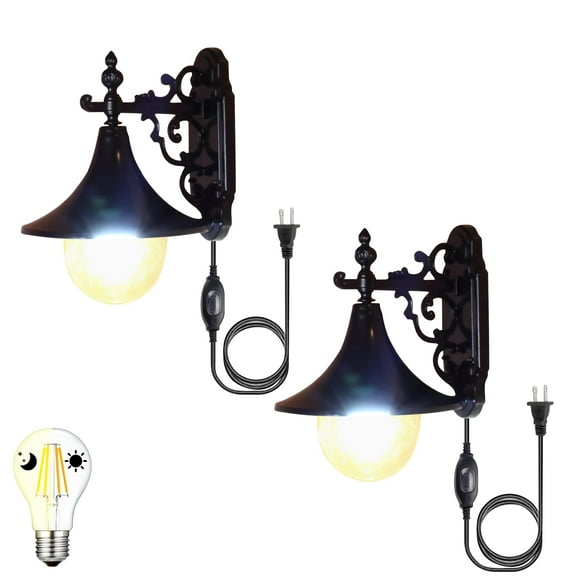 FSLIVING Industrial Style Waterproof Wall Lights Black Finish Dusk to Dawn LED 8W Outdoor