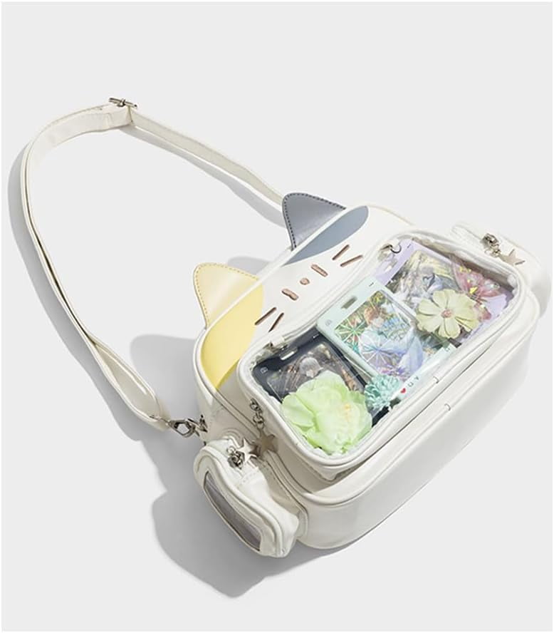 MMYGU Japanese Kawaii Bag Cat Ita Bag Cute Bags Pin Display Backpack Crossbody Purse for Women Y2K Shoulder Bag (Brown)
