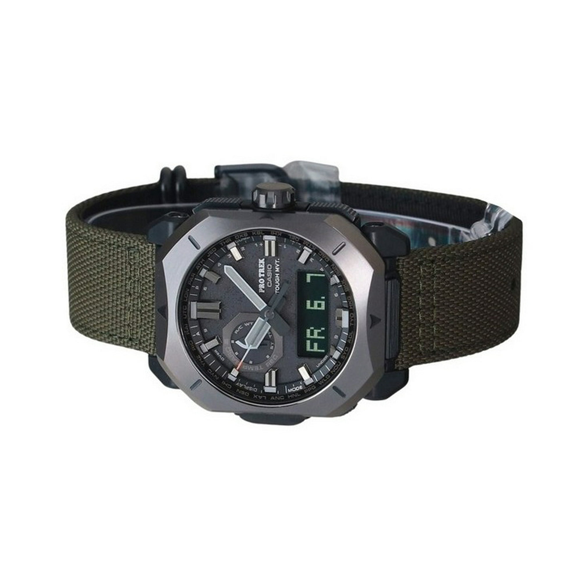 Casio ProTrek Analog Digital Green Cordura Cloth Strap Grey Dial Tough Solar PRW 6900YB 3 100M Men s Watch Walmart