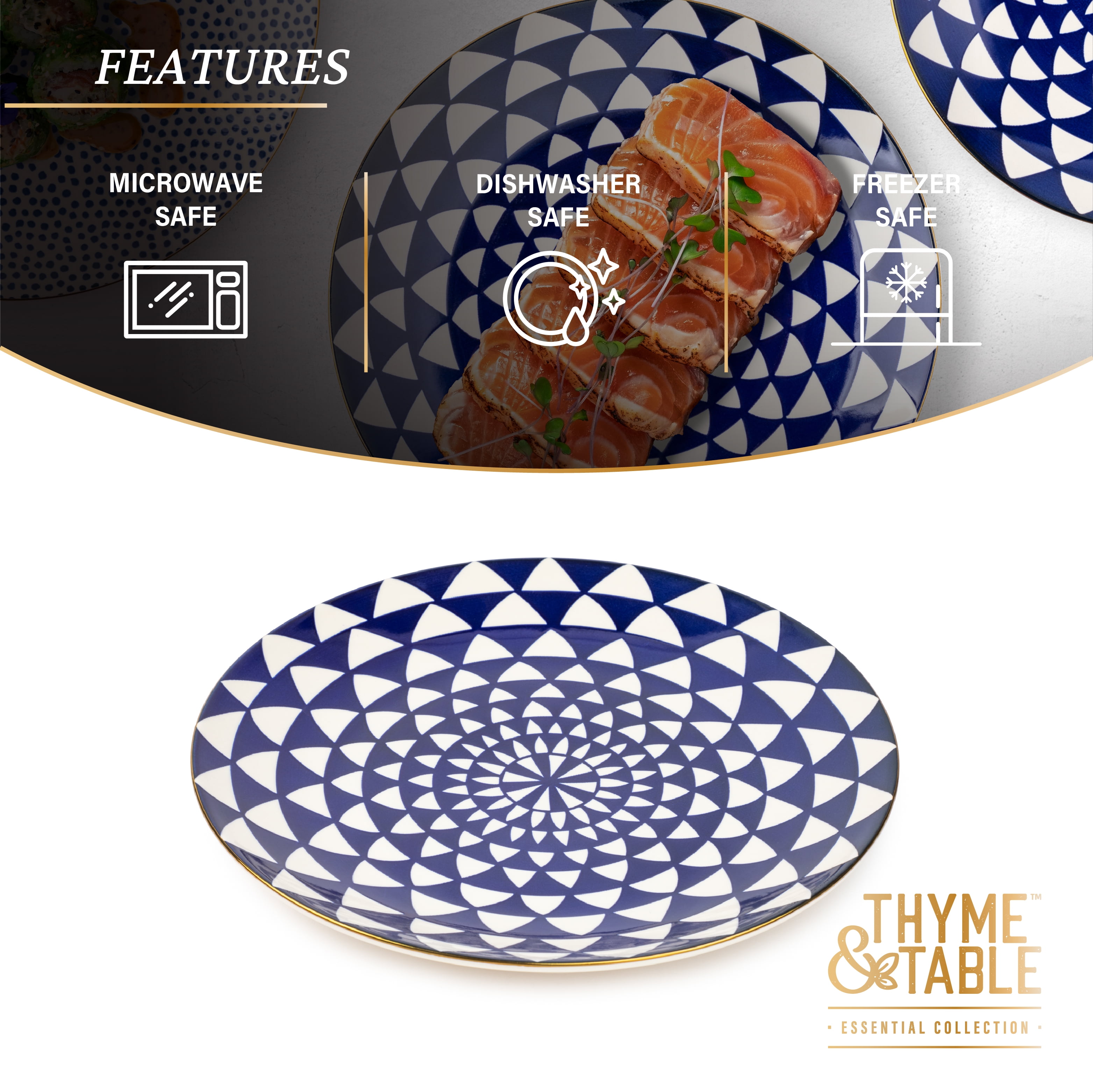 Thyme & Table Blue Medallion Stoneware Round Dinner Plate