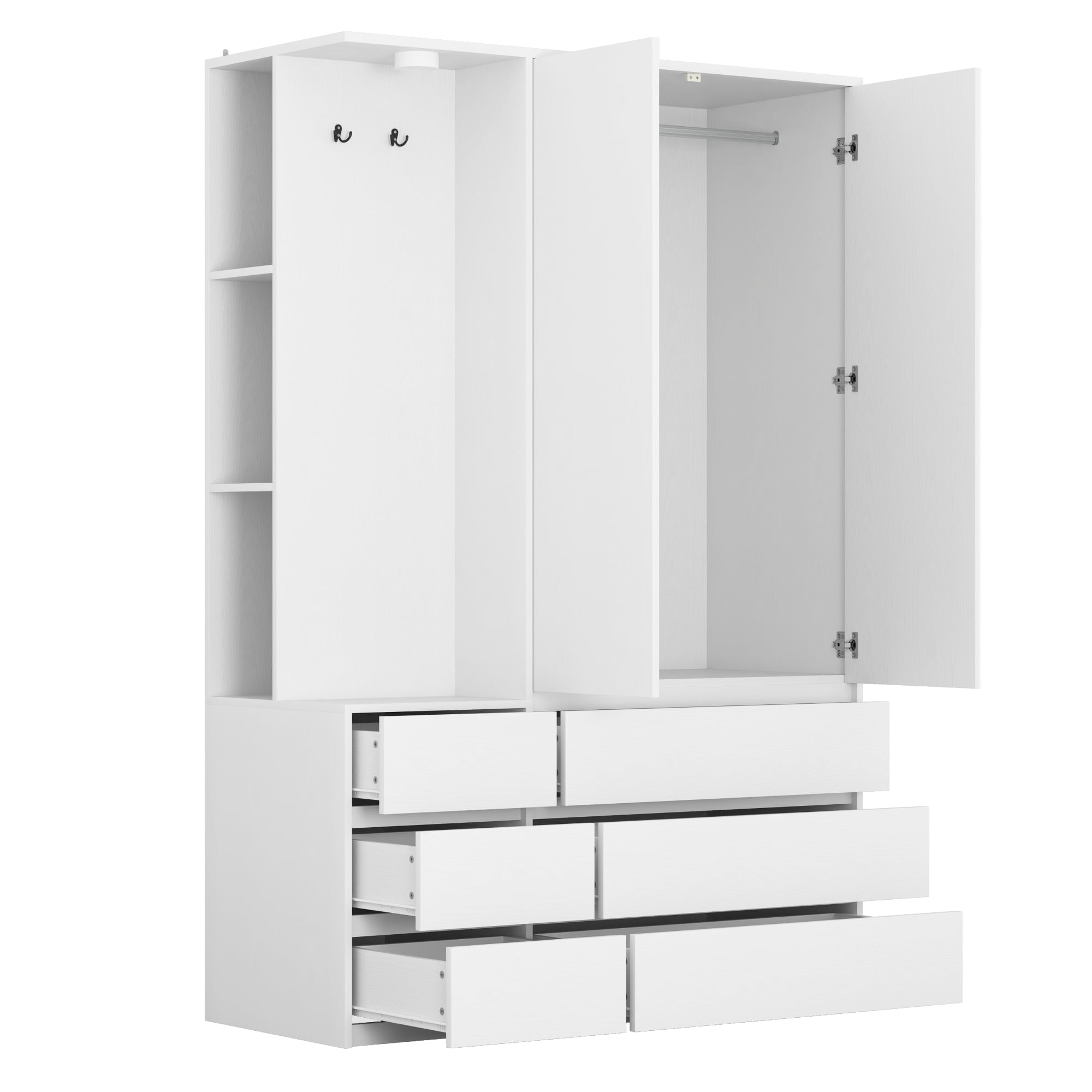 72" Tall Wardrobe Closet,Wooden Wardrobe with 2 Doors & 6 Drawers,Modern Clothing Storage Cabinet with Storage Shelves,Hanging Rail for Bedroom,White