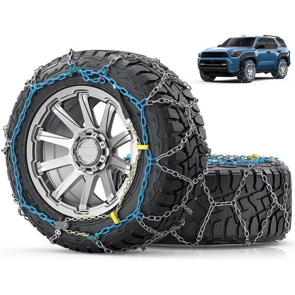 Snow-Chains Easy Install Tire-Chains, One-Pull Fit Heavy-Duty Tire Snow Chains for Pickup Trucks & SUVs Off-road, Emergency Tire Traction Car Tires 265 275 285 295 305 315 - Set of 2 (SCRV270)
