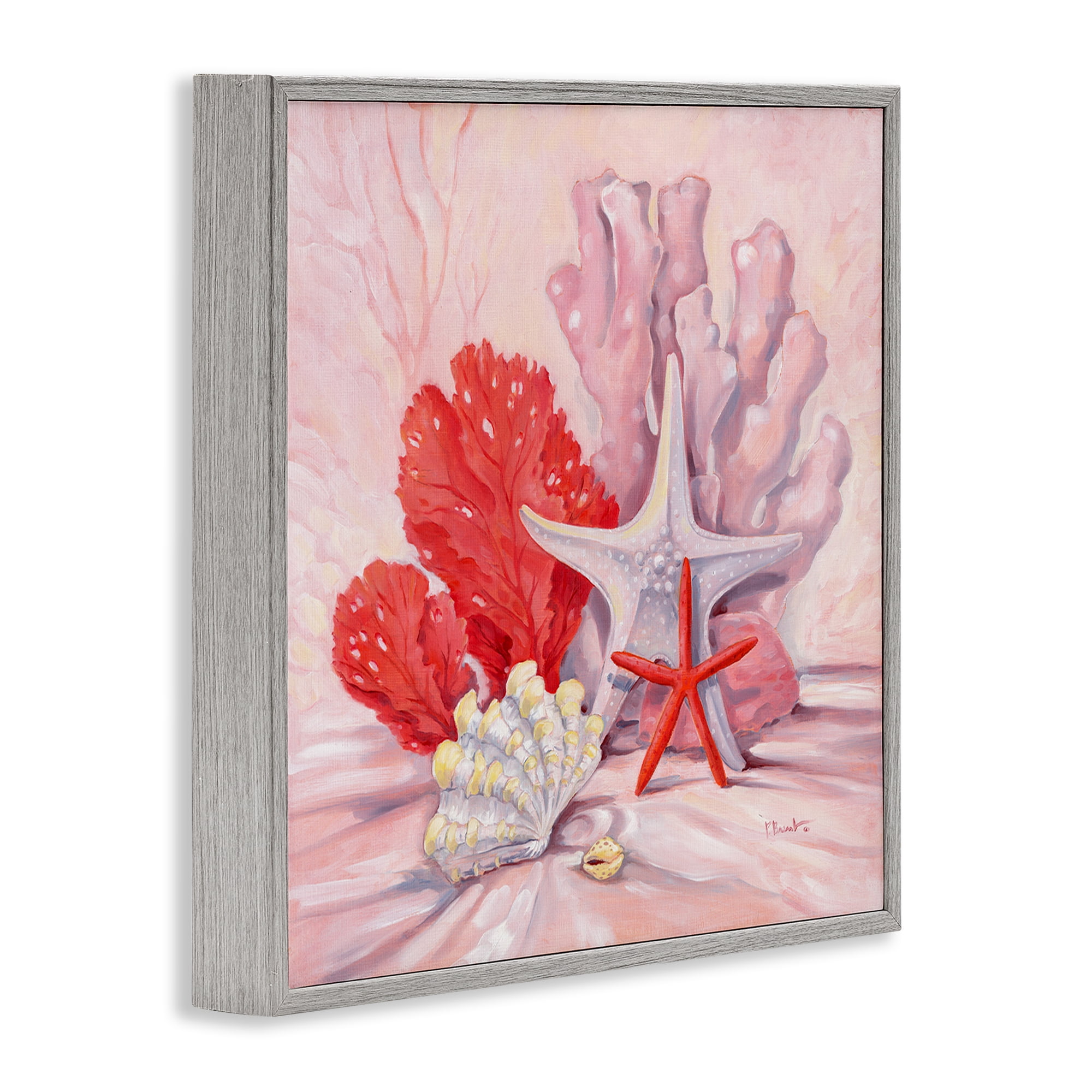 Stupell Industries Pink Gathered Sea Life Animals & Insects Painting Gray Framed Art Print Wall Art, 24 x 24