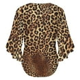 thumbnail image 6 of Brown Black Leopard Print Fabric Women's V-Neck Blouse With 3/4 Ruffled Bell Sleeves Casual Top Ladies Blouses, 6 of 7