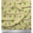 thumbnail image 1 of Soimoi Beige Cotton Cambric Fabric Sea Plant & Cactus Tree Printed Fabric 1 Yard 56 Inch Wide, 1 of 5