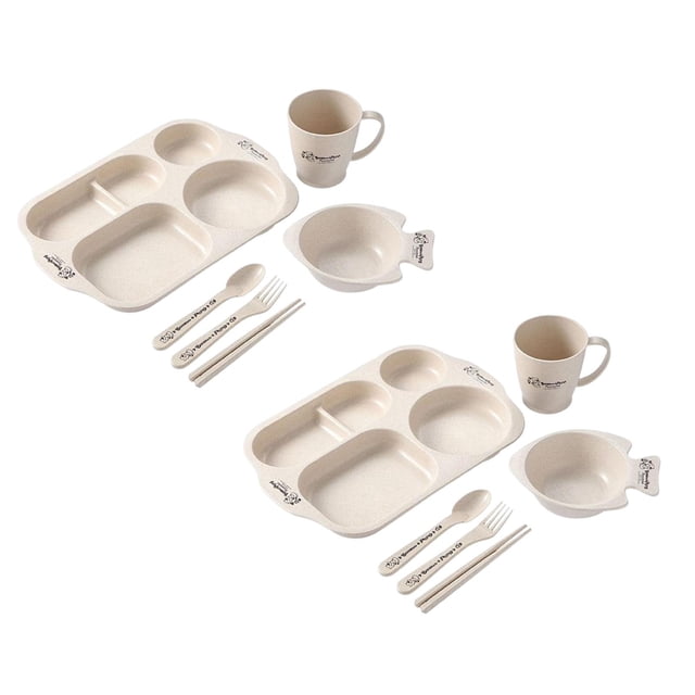 Oleegame 2PC Picnic Trays For Food Baby Home Split Plate Tableware Grid6 Piece White Dinner Plate Set