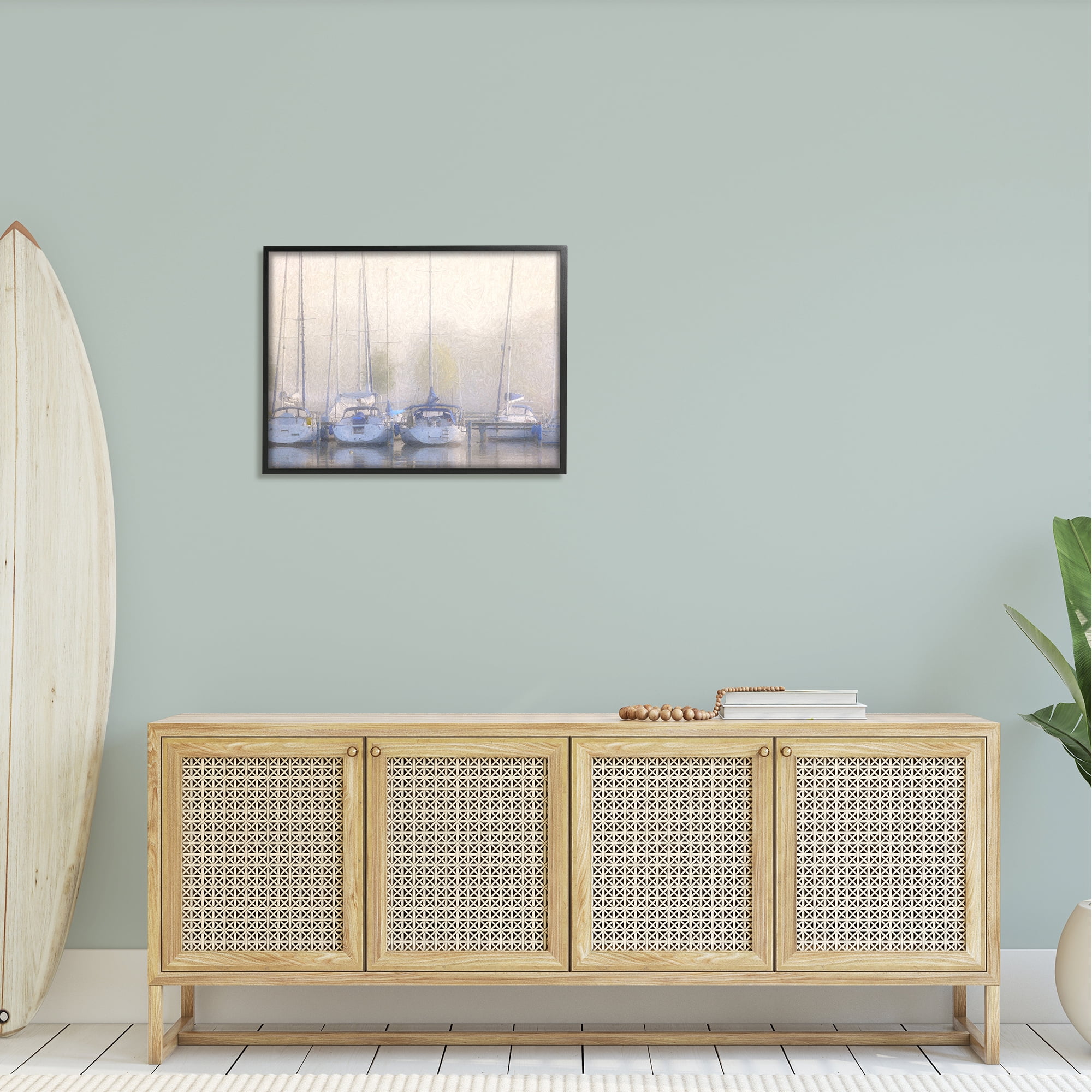 Stupell Docked Sailboats Harbor Reflection Landscape Painting Black Framed Art Print Wall Art