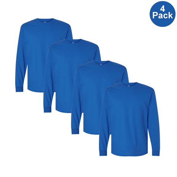 Gildan Men’s Long Sleeve Heavy Cotton T-Shirt, Comfortable Crew Neck Classic Tee, Royal, S, 4 Pack