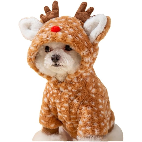 NCY Reindeer Dog Costume Fluffy Christmas Clothes Moose Coat Winter Pet Hoodies Puppy Girl Cute Coat Outfits for Small Dogs Costumes (S(Suitable:3.5lb-5.5lb),Moose Brown)