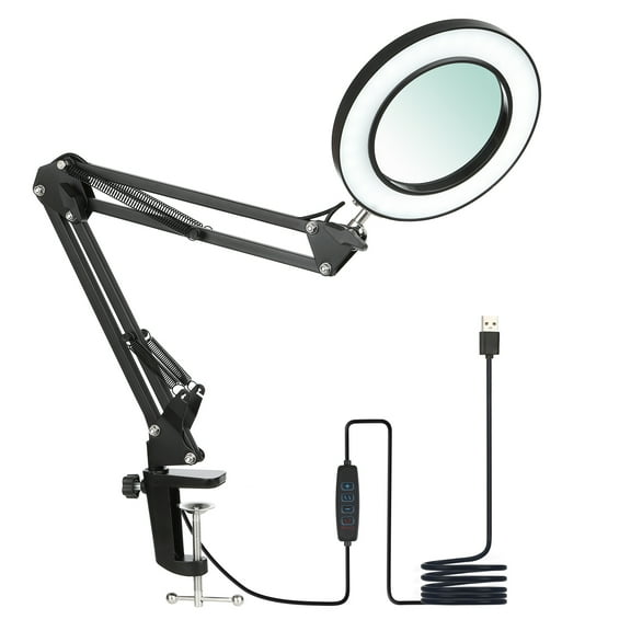 Neoglint Flexible Clamp-on Table Lamp with 8x Magnifier Swing Arm Dimmable LEDs Desk Light 3 Color Modes & 10 Brightness Levels Reading Working Studying Light