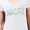 thumbnail image 3 of Women's G-III 4Her by Carl Banks White Milwaukee Bucks Super-Slim-Fit Metallic Drop Lightweight V-Neck T-Shirt, 3 of 3