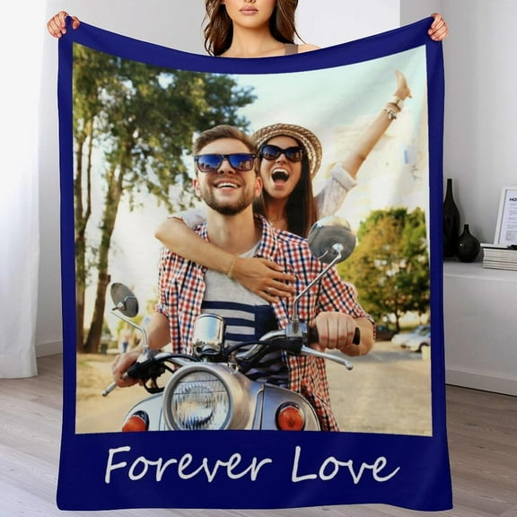 Custom Blanket with Photo Personalized Customized Picture Name Text Logo Blankets Birthday Anniversary Wedding Memorial Gifts for Dad Mom, Grey, 28"x36" Blankets