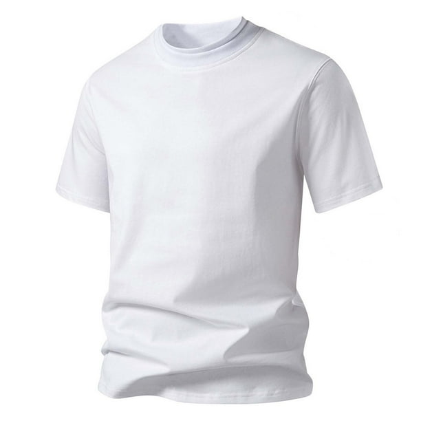 pstuiky Camisa de manga corta para hombre, Blusa básica de manga corta con cuello redondo y mangas cortas para hombre ropa de hombre m