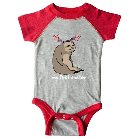 

Inktastic My 1st Easter Sloth with Pink Bunny Ears Gift Baby Boy or Baby Girl Bodysuit