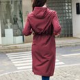 thumbnail image 3 of Previn Women's Hooded Rain Jacket Ladies Fashion Casual Full Zip Anorak Spring Fall Jackets Knee Length Midi Windbreaker Pockets Long Waterproof Raincoat Burgundy X-Large, 3 of 5