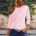 thumbnail image 5 of cocolona Womens Casual Striped Tops Crew Neck 3/4 Sleeve Pullover Shirts Outfits Basic Tees, 5 of 7
