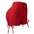 thumbnail image 4 of Women's High Waist Workout Shorts, Tummy Control Textured Yoga Sports Shorts with Side Drawstring, Red, M, 4 of 7