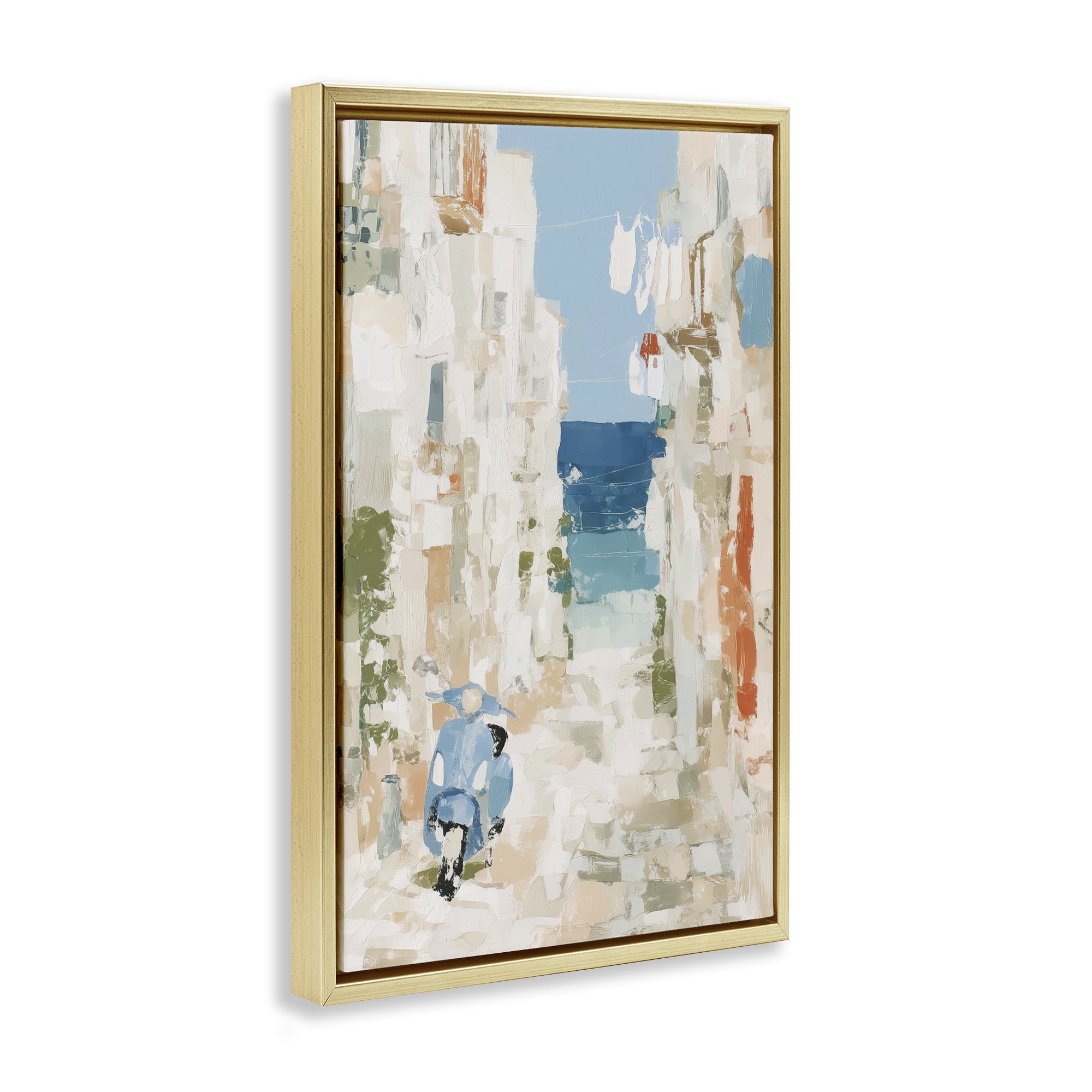 Stupell Industries Narrow Alley with Vespa Gold Framed Floater Canvas Wall Art, design by Chromatic Storm Studio