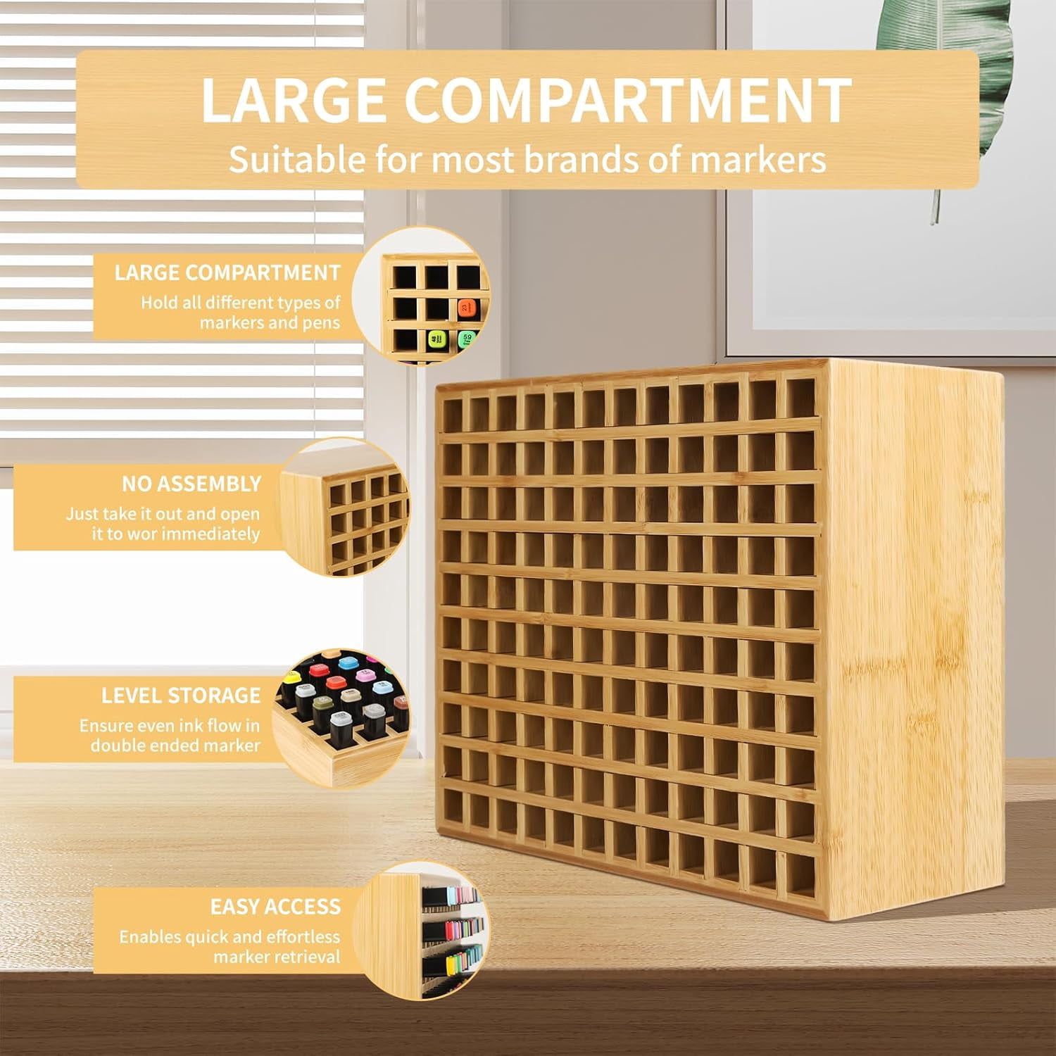 180 Slots  Marker Storage Organizer for Office Desk, Assembled Pen Holder  with Stackable Design