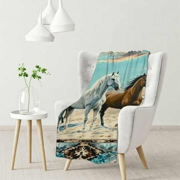 Acheng Tribal Horse Printed Throw Blanket,Farm Animals  Blanket Ethnic Tribe Arrow Dream Catcher Blanket ,Southwest Native Exotic Nordic Style Sofa Couch Decor 40x50in