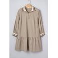 thumbnail image 3 of Women's Khaki Stripe Puff Sleeve Mini Dress – Casual Daily Wear for Spring, 4X, 3 of 12