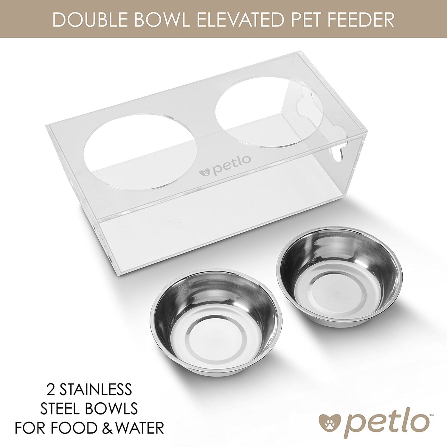 1//2//3 Bowls Raised Stand 2 Quart Capacity TFKitchen Acrylic Elevated Dog and Cat Pet Feeder Clear Color 3//8 Thick