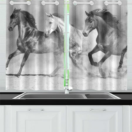 MKHERT Horse Herd Run In Desert Fast Window Curtain Kitchen Curtains Window Treatments 26x39 inch,Set of