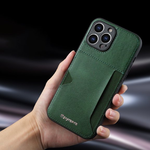 Feishell Luxury PU Leather Case for iPhone 13 Pro, Soft Silicone Shockproof Slim Thin Fit Lightweight Card Slot Holder Case, Anti-Scratches Non-Slip Glossy Phone Cover for iPhone 13 Pro,Darkgreen