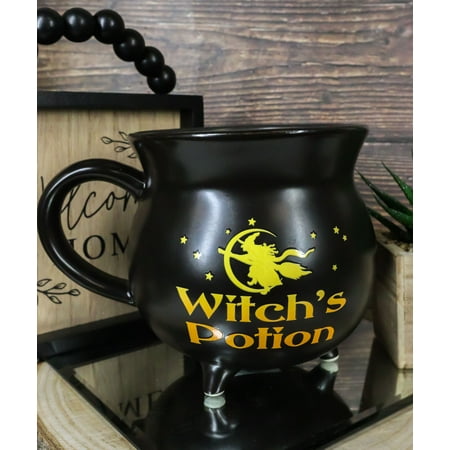 

Wicca Sacred Witch s Potion Porcelain Black Cauldron Bowl Large Mug With Handle