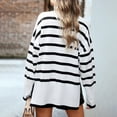 thumbnail image 5 of Quinlirra Turtleneck Sweater Women Plus Women's Casual Long Sleeve Turtleneck Sweater Side Slit Knitted Stripe Loose Blouse, 5 of 5