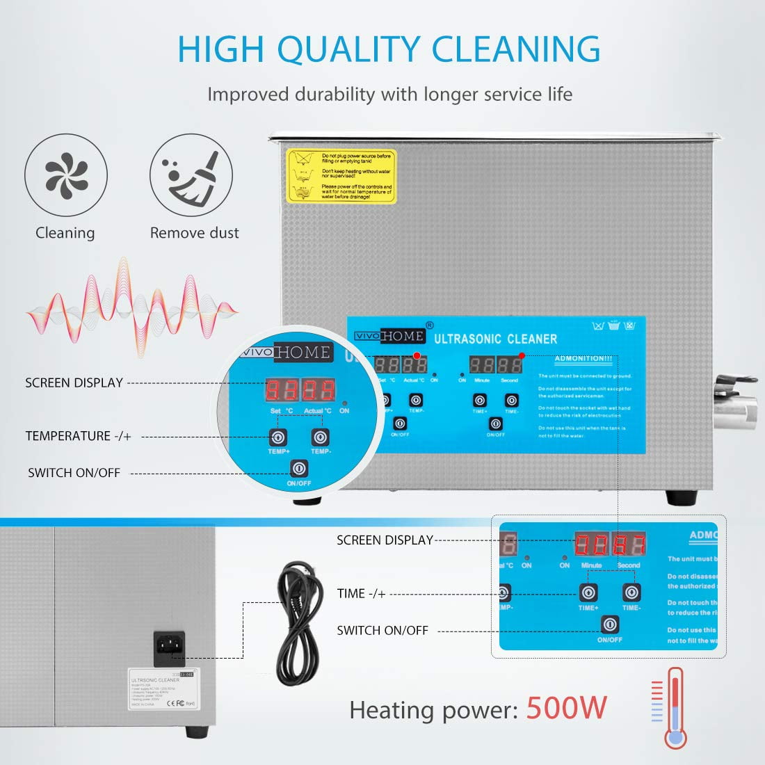 SPECSTAR Professional 10L Portable Touch Controllable Electric Ultrasonic Cleaner Machine with Digital Timer and Heater for Parts Jewelry Watch Coin Glass Circuit Board