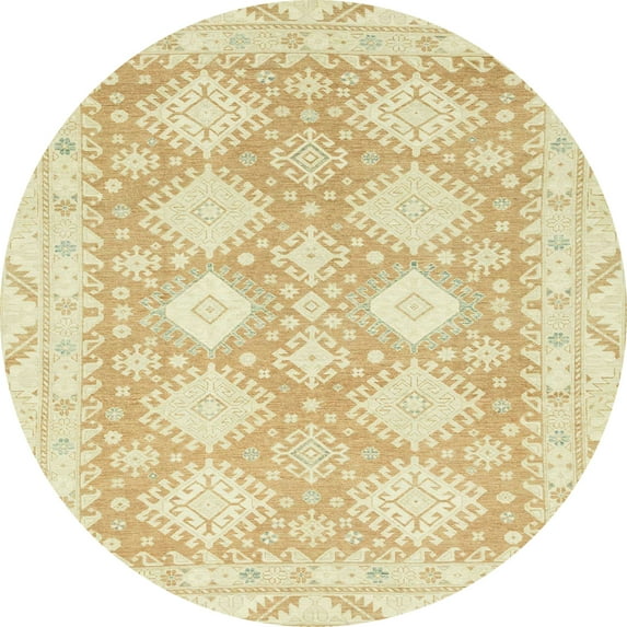 Ahgly Company Indoor Round Abstract Khaki Gold Abstract Area Rugs, 3' Round