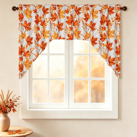 Invoibler Fall Thanksgiving Valance Curtains for Kitchen Swag Maple Leaf Window Drapes,60" W x 36" L,Rod Pocket,Watercolor Autumn Harvest Farmhouse Decor