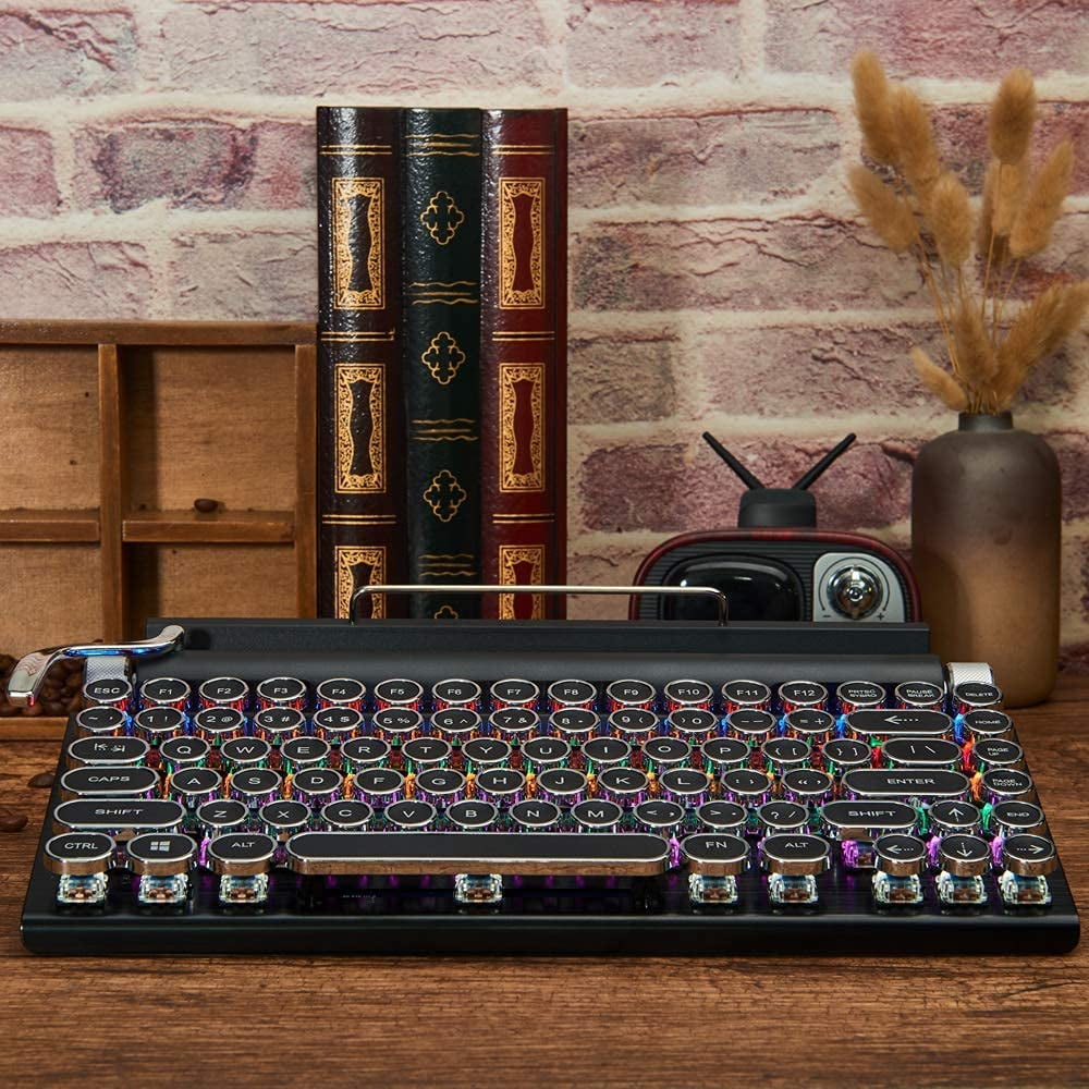 7KEYS Retro Bluetooth Mechanical Keyboard with Round Keycaps, Black